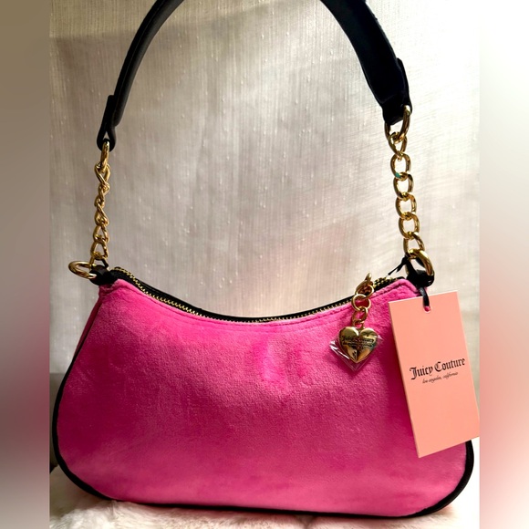 NEW Juicy Couture Fuzzy Pink Heritage Shoulder Bag - Picture 7 of 12